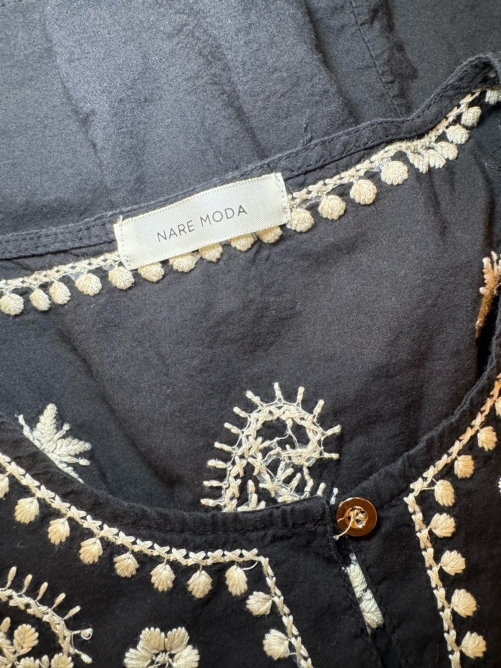 Sleeveless Black Mini Dress with White Embroidered Paisley Detail - Picture 6 of 8